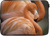 Laptophoes 14 inch - Twee flamingo's die naast elkaar staan - Laptop sleeve - Binnenmaat 34x23,5 cm - Zwarte achterkant