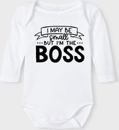 Baby Rompertje met tekst 'I maybe small, but i'm the boss' |Lange mouw l | wit zwart | maat 50/56 | cadeau | Kraamcadeau | Kraamkado