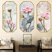 Chinese stijl muurstickers/3D stereo retro lotus muurstickers/eetkamer woonkamer achtergrond muurstickers/creatieve muurstickers 30×45CM×4