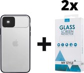 Backcase CamShield Slide Cover Camera Bescherming iPhone XS Max Zwart - 2x Gratis Screen Protector - Telefoonhoesje - Smartphonehoesje