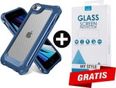 Backcover Shockproof Carbon Hoesje iPhone 6/6s Blauw - Gratis Screen Protector - Telefoonhoesje - Smartphonehoesje