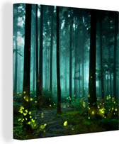 Canvas Schilderij Vuurvliegjes verlichten een bos - 90x90 cm - Wanddecoratie