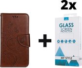 Bookcase Hoesje Vlinders Met Pasjeshouder iPhone 11 Pro Bruin - 2x Gratis Screen Protector - Telefoonhoesje - Smartphonehoesje