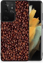 Telefoon Hoesje Geschikt voor Samsung Galaxy S21 Ultra Hoesje met Zwarte rand Koffiebonen