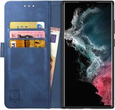 Rosso Element Book Case Wallet Hoesje Geschikt voor Samsung Galaxy S22 Ultra | Portemonnee | 3 Pasjes | Magneetsluiting | Stand Functie | Blauw