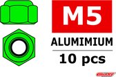Team Corally - Aluminium zelfborgende zeskantmoer - M5 - Groen - 10 st