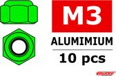 Team Corally - Aluminium zelfborgende zeskantmoer - M3 - Groen - 10 st