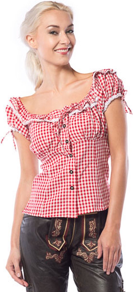 Partychimp Oktoberfest Blouse Dames Top Liesl Oktoberfest Dames Carnavalskleding Dames Carnaval Kostuum Dames - Polyester - Rood/Wit - Maat S