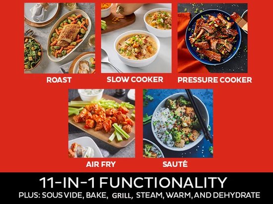 Instant Pot Duo Crisp 7,6L multicooker met airfryer - Snelkoken, sauteren, stomen, slow cook, sous vide, warmhouden, air fry, roosteren, bakken, braden en dehydrateren.