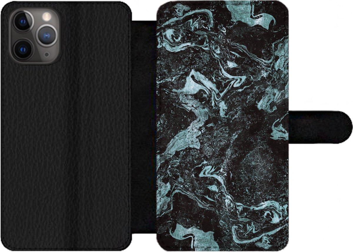 Telefoonhoesje Geschikt voor iPhone 11 Pro telefoonhoesje - Natuursteen - Blauw - Steen - Met vakjes - Wallet case met magneetsluiting