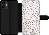 Bookcase Geschikt voor iPhone 12 Mini telefoonhoesje - Stippen - Bruin - Wit - Met vakjes - Wallet case met magneetsluiting