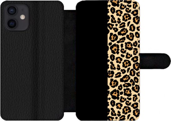 iPhone 12 Mini Wallet Case étui de téléphone bibliothèque - Imprimé panthère - Design - Animaux - Avec compartiments - Étui portefeuille avec fermeture magnétique