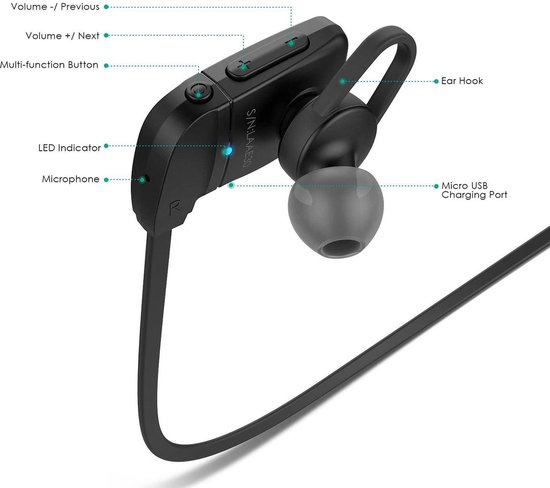 Aukey EP-B27 - Sport Bluetooth 4.1-hoofdtelefoon met microfoon voor hardlopen, zwart