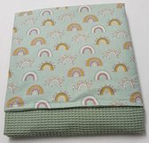 little feet - baby - zomer ledikant deken - 100 x 150 cm – oud groen wafelkatoen - flanel regenboog groen – KINDERBEDJE