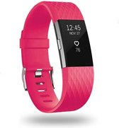 Siliconen Smartwatch bandje - Geschikt voor  Fitbit Charge 2 diamant silicone band - knalroze - Maat: L - Horlogeband / Polsband / Armband