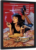 Foto in frame , Vrouw op bed , Pulp Fiction ,70x100cm , Filmposter , rood , zwart, multikleur ,wanddecoratie