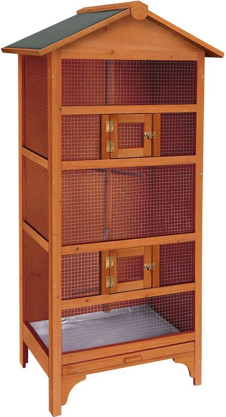 Volière Classic Nevada Bruin – houten volière voor buiten & binnen – 78x57x157,5 cm – Flamingo vogelkooi hout
