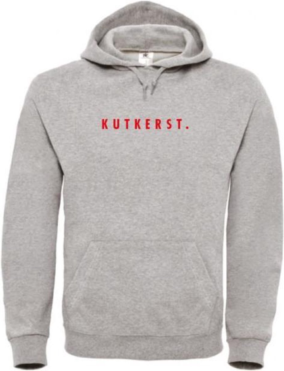 Foute kersttrui hoodie grijs XXL - Kutkerst - rood - soBAD. | Kersttrui soBAD. | kerstsweaters volwassenen | kerst hoodie volwassenen | Kerst outfit | Foute kerst truien