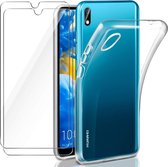 Silicone hoesje transparant met 2 Pack Tempered glas Screen Protector Geschikt voor : Huawei Y5 2019