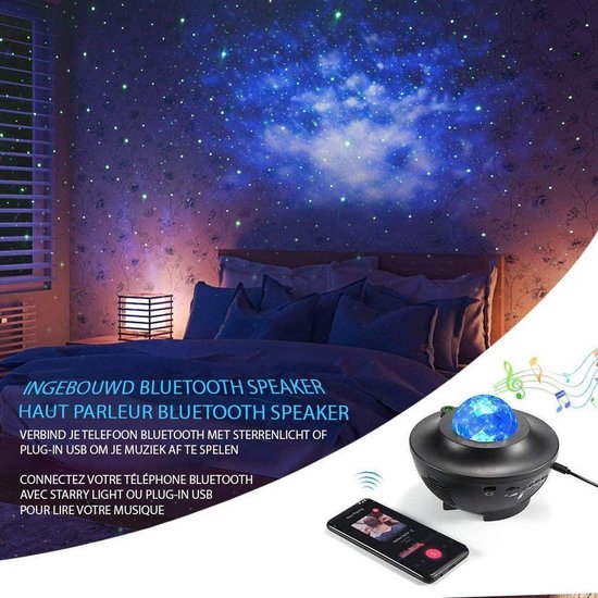 Starry projector light – Sterrenlamp – Met muziek – Bluetooth & usb-aansluiting - Merkloos