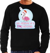 Flamingo Kerstbal sweater / Kersttrui I am dreaming of a pink Christmas zwart voor heren - Kerstkleding / Christmas outfit L