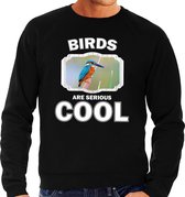 Dieren vogels sweater zwart heren - birds are serious cool trui - cadeau sweater ijsvogel/ vogels liefhebber S