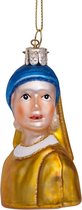 Glazen kerst decoratie meisje met parel oorbel van Vermeer H8cm