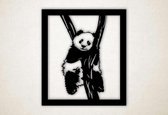 Wanddecoratie - Panda in boom - wandpaneel - L - 87x75cm - Zwart - muurdecoratie - Line Art