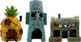 Pets Quality - Spongebob aquarium decoratie - set van 3 ornamenten - Ananashuis, huis van Octo en de Krokante Krab