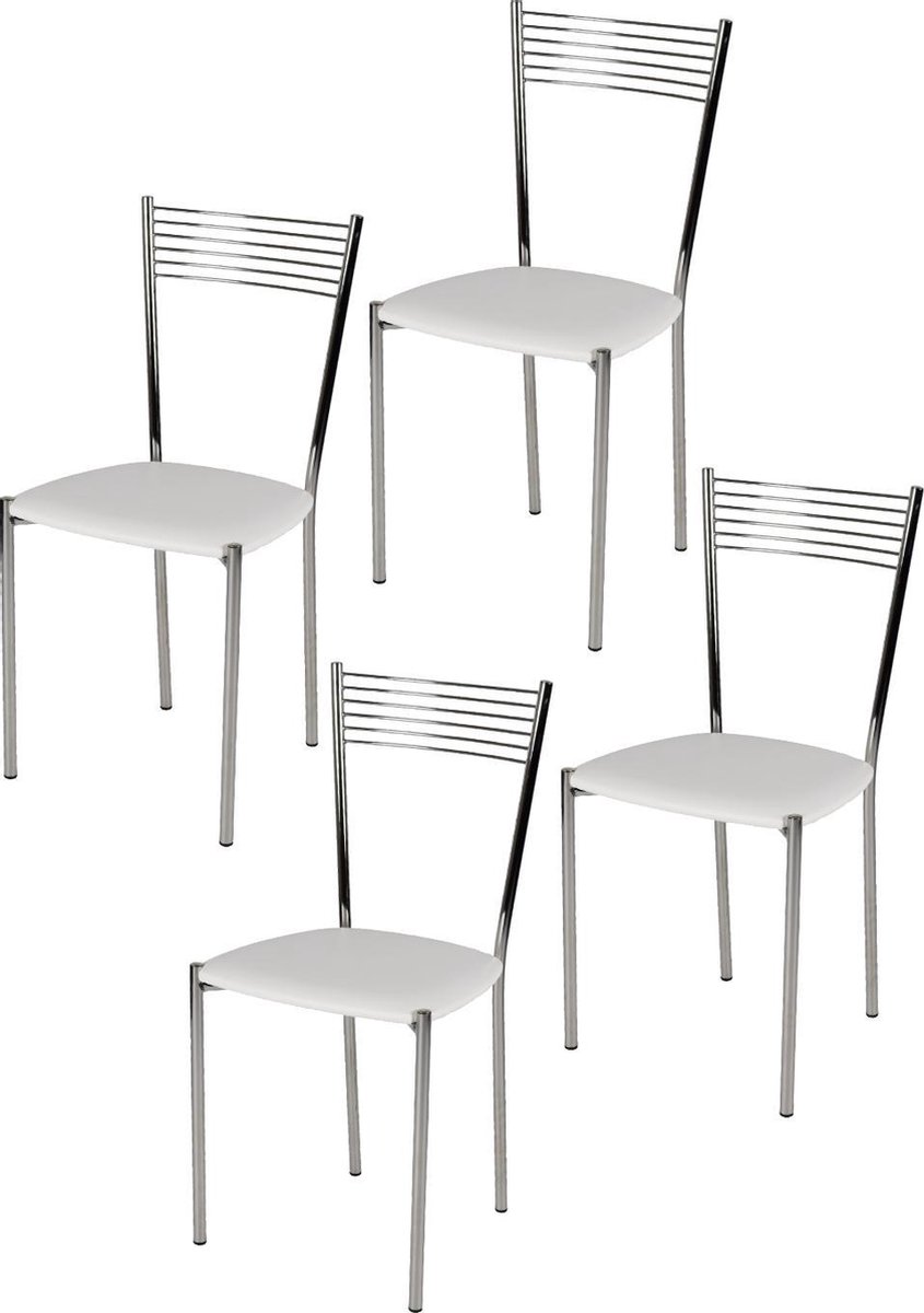 Tommychairs Elegance - Eetkamerstoelen - Set van 4 - Chroom & Wit - Kunstleer