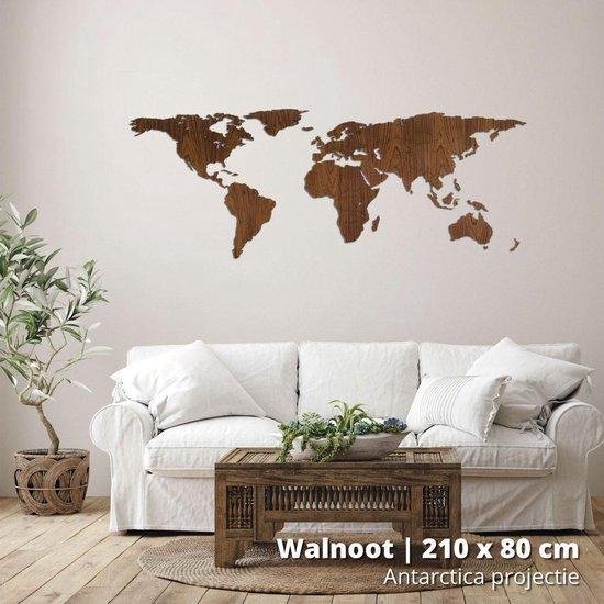 Wereldkaart van Hout - Walnoot - Extra Large (210 x 80 cm) - Antarctica projectie - wanddecoratie - design - muurdecoratie hout