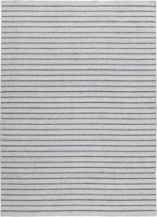 Nouveau Stripes Silver/Dark Grey Vloerkleed - 200x300  - Rechthoek - Laagpolig,Structuur Tapijt - Industrieel - Antraciet, Grijs