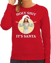 Holy shit its Santa foute Kerstsweater / foute Kersttrui rood voor dames - Kerstkleding / Christmas outfit S