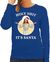 Holy shit its Santa fout Kerstsweater / foute Kersttrui blauw voor dames - Kerstkleding / Christmas outfit 2XL