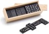 Afbeelding van het spelletje 1x Speelgoed domino spellen in houten kistje - Gezelschapsspel - Familiespel - Klassiek dominospel