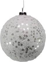 Dickensville Kerstballen Sterren 10 Cm Wit/zilver 4 Stuks