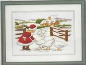 Borduurpakket meisje met ganzen in de sneeuw om te borduren