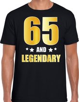 65 and legendary verjaardag cadeau t-shirt / shirt - zwart - gouden en witte letters - voor heren - 65 jaar verjaardag kado shirt / outfit S