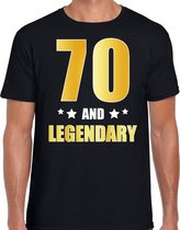 70 and legendary verjaardag cadeau t-shirt / shirt - zwart - gouden en witte letters - voor heren - 70 jaar verjaardag kado shirt / outfit L