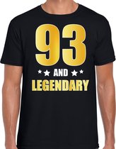 93 and legendary verjaardag cadeau t-shirt / shirt - zwart - gouden en witte letters - voor heren - 93 jaar verjaardag kado shirt / outfit 2XL