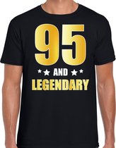 95 and legendary verjaardag cadeau t-shirt / shirt - zwart - gouden en witte letters - voor heren - 95 jaar  / outfit M