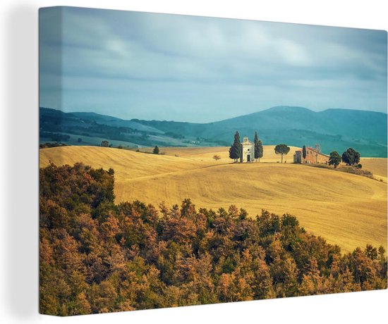 Canvas Schilderij Het droge landschap van Toscane in Italië - 120x80 cm - Wanddecoratie