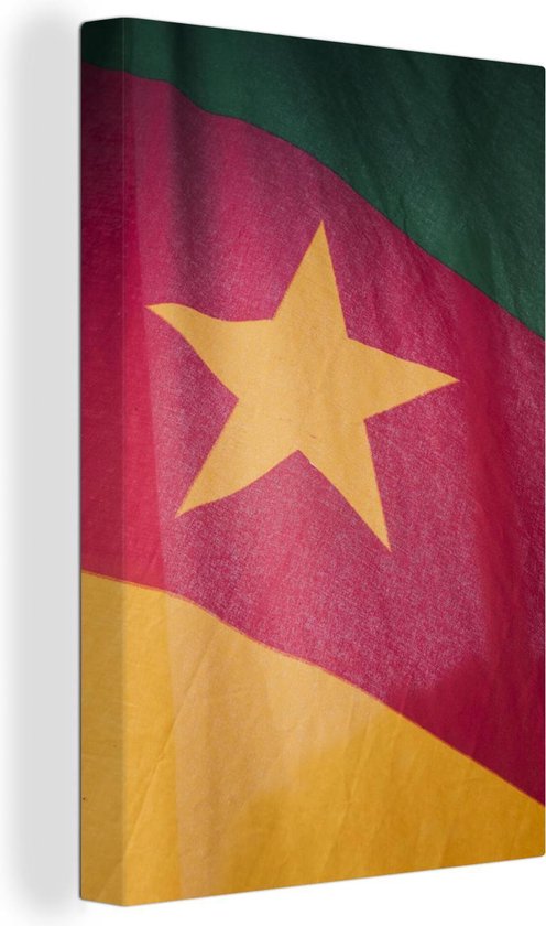 Canvas Schilderij Weergave van dichtbij van de vlag van Kameroen - 20x30 cm - Wanddecoratie