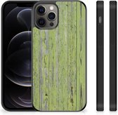 Smartphone Hoesje Geschikt voor iPhone 12 Pro Max Cover Case met Zwarte rand Green Wood