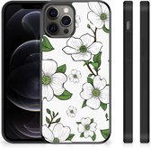 Smartphone Hoesje Geschikt voor iPhone 12 Pro Max Trendy Telefoonhoesjes met Zwarte rand Dogwood Flowers
