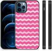 Smartphone Hoesje Geschikt voor iPhone12 Pro | 12 (6.1") Bumper Hoesje met Zwarte rand Waves Pink