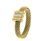 Lucardi Dames Ring mesh goldplated met kristal - Ring - Cadeau - Moederdag - Staal - Goudkleurig