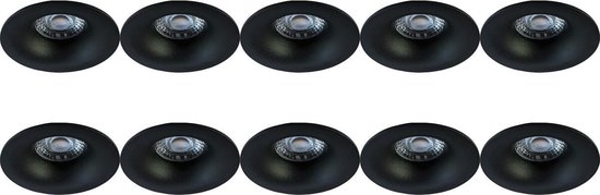 Spot Armatuur 10 Pack - Pragmi Nora Pro - GU10 Inbouwspot - Rond - Zwart - Aluminium - Ø82mm