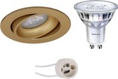 LED Spot Set - Pragmi Delton Pro - GU10 Fitting - Inbouw Rond - Mat Goud - Kantelbaar - Ø82mm - Philips - SceneSwitch 827 36D - 1.5W-5W - Warm Wit 2200K-2700K - Dimbaar - BSE