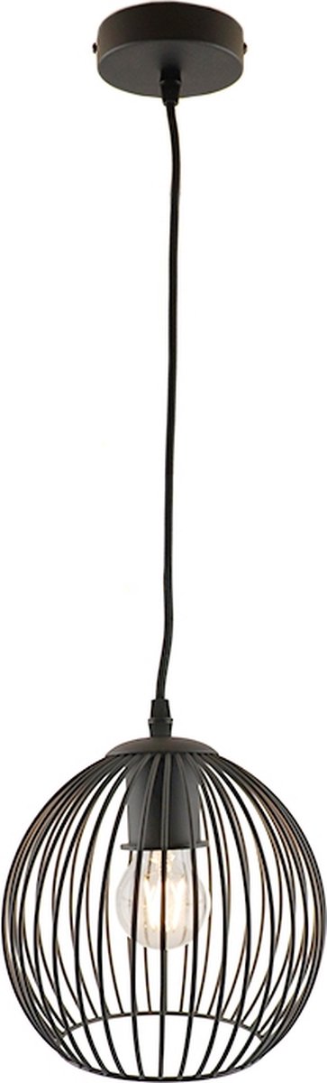 Olucia Wiro - Industriële Hanglamp - Metaal - Zwart - Bol - 20 cm